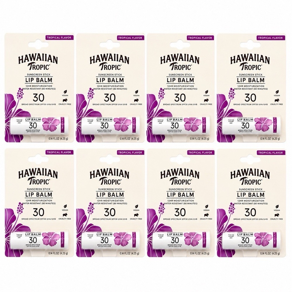 8X HAWAIIAN TROPIC Lip Balm SPF30 - Tropical Flavor - .14 oz (4g) EXP 04/2028